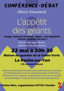 La Roche-sur-Yon: conférence débat sur "l’appétit des géants" le lundi 22 mai à 20h30