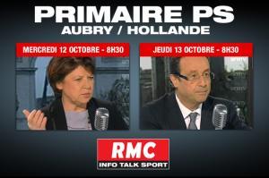 François Hollande et Martine Aubry sur RMC et BFM TV mercredi et vendredi François Hollande et Martine Aubry sur RMC et BFM TV mercredi et vendredi