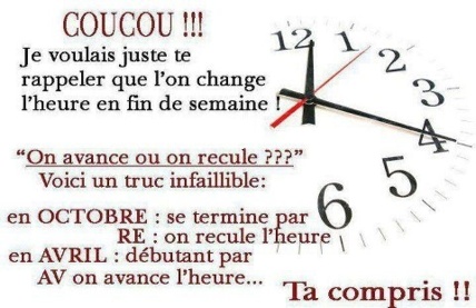 N'oubliez pas de régler vos montres, pendules et horloges ce week-end ! N'oubliez pas de régler vos montres, pendules et horloges ce week-end !