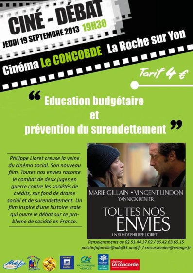 Ciné-débat sur le thème : Éducation budgétaire et prévention du surendettement.le 19 septembre à 19h30