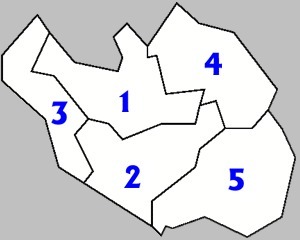 Carte de Vendée avec le découpage des 5 circonscriptions.