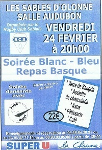 Soirée dansante organisée par le Rugby Club Sablais le vendredi 24 février Soirée dansante organisée par le Rugby Club Sablais le vendredi 24 février