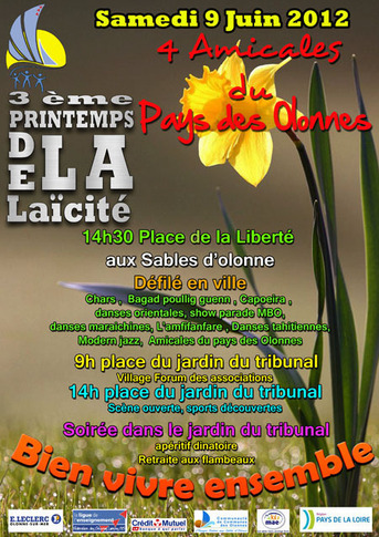 4 Amicales du Pays des Olonnes organisent le 3ème Printemps de la laïcité le samedi 9 juin 4 Amicales du Pays des Olonnes organisent le 3ème Printemps de la laïcité le samedi 9 juin