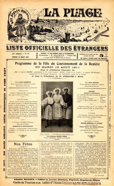 Archives municipales : Le journal la plage (1876-1924) consultable en ligne sur le site de la ville des Sables