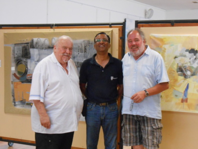 François Husson, artiste peintre, Surendra Gautam, président du tourisme au Népal et Jean-Paul Picard, président de l'Amicale laïque François Husson, artiste peintre, Surendra Gautam, président du tourisme au Népal et Jean-Paul Picard, président de l'Amicale laïque