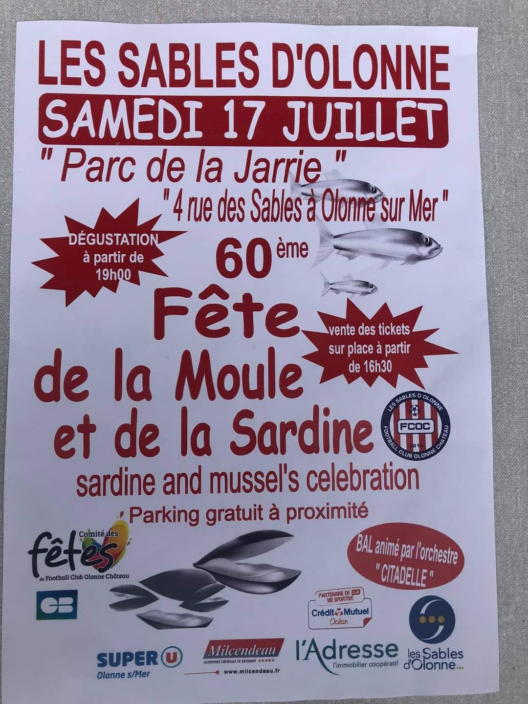 La 60 ème édition de la Fête de la Moule et de la Sardine le samedi 17 juillet La 60 ème édition de la Fête de la Moule et de la Sardine le samedi 17 juillet