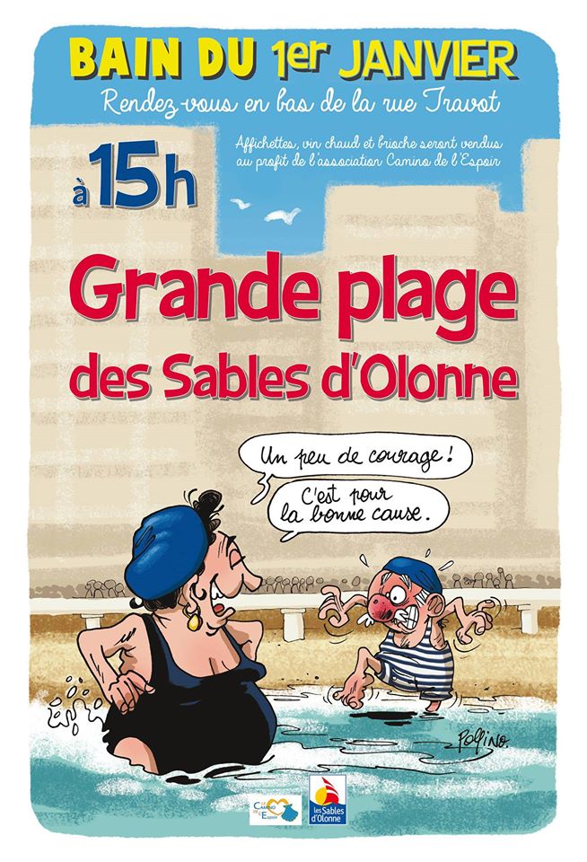 Les Sables d'Olonne: bain du 1° janvier sur la Grande plage