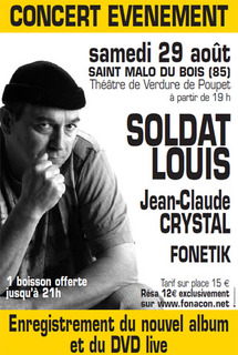 Saint-Malo-du-Bois: Jean Claude Crystal, Soldat Louis au Théâtre de verdure samedi 29 août à 19h00 Saint-Malo-du-Bois: Jean Claude Crystal, Soldat Louis au Théâtre de verdure samedi 29 août à 19h00