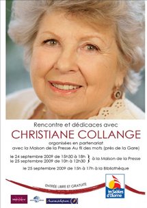 Les Sables d'Olonne: rencontre et dédicaces avec Christiane Collange les 24 et 25 septembre Les Sables d'Olonne: rencontre et dédicaces avec Christiane Collange les 24 et 25 septembre