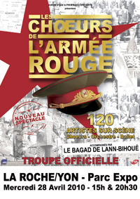 La Roche-sur-Yon: concert des Choeurs de l'Armée Rouge le mercredi 28 avril à 15h00 et 20h30 La Roche-sur-Yon: concert des Choeurs de l'Armée Rouge le mercredi 28 avril à 15h00 et 20h30
