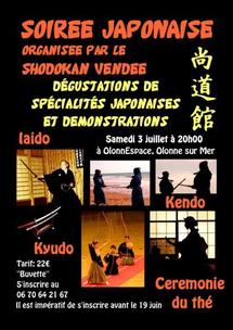Olonne-sur-Mer: soirée japonaise organisée par le Shodokan Vendée le samedi 3 juillet Olonne-sur-Mer: soirée japonaise organisée par le Shodokan Vendée le samedi 3 juillet