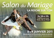 La Roche-sur-Yon: salon du mariage les 8 et 9 janvier à la Salle des Fêtes du Bourg du 10h00 à 19h00 La Roche-sur-Yon: salon du mariage les 8 et 9 janvier à la Salle des Fêtes du Bourg du 10h00 à 19h00