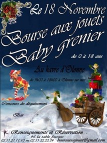 Olonne-sur-Mer: bourse aux jouets baby grenier le dimanche 18 novembre de 9h00 à 18h00 Olonne-sur-Mer: bourse aux jouets baby grenier le dimanche 18 novembre de 9h00 à 18h00