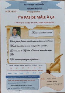Mervent: théâtre à partir du 11 novembre dans " Y A PAS DE MÂLE A ÇA " Mervent: théâtre à partir du 11 novembre dans " Y A PAS DE MÂLE A ÇA "