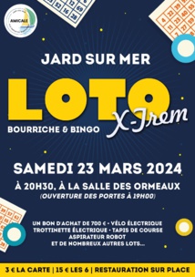 Jard-sur-Mer : loto X'TREM le samedi 23 mars à 20h30 Jard-sur-Mer : loto X'TREM le samedi 23 mars à 20h30