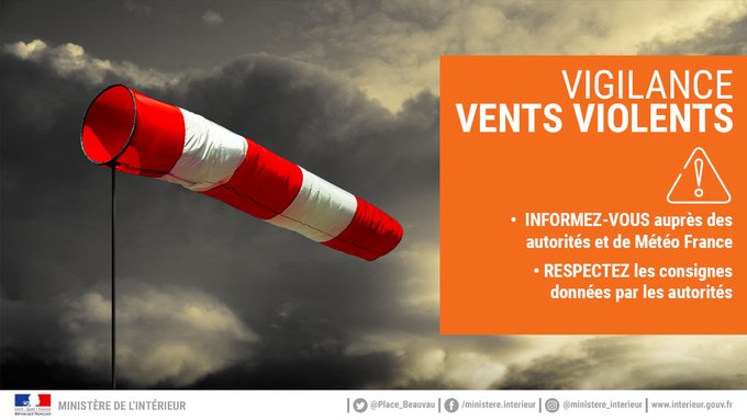 Vigilance de niveau ORANGE pour vents violents sur le département de la Vendée