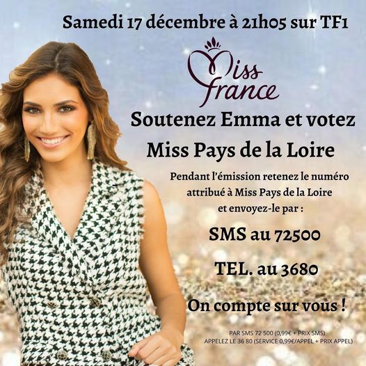 Ce soir tous derrière Emma Guibert Miss Pays de la Loire pour un nouveau titre 