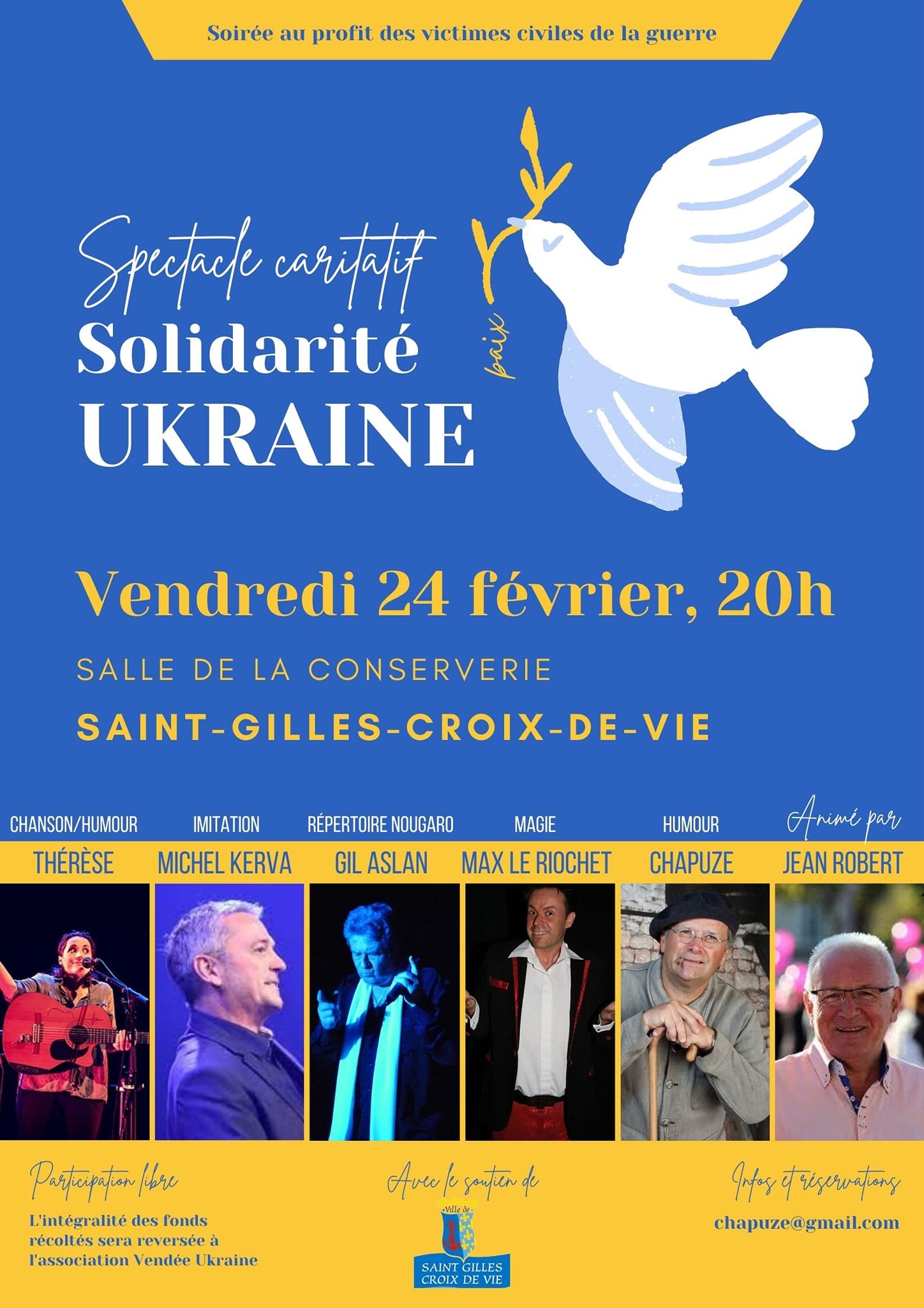 Soirée de soutien à l'Ukraine vendredi 24 février à Saint Gilles Croix de Vie  