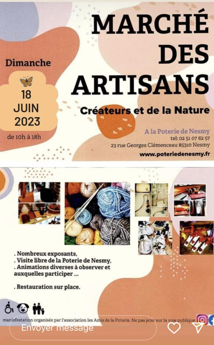 Nesmy : marché des artisans ce dimanche 18 juin de 10h00 à 18h00