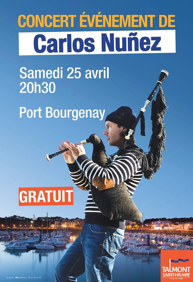 Talmont-Saint-Hilaire: concert de Carlos Nuñez le samedi 25 avril  à Port Bourgenay  de 20h30 à 22h00