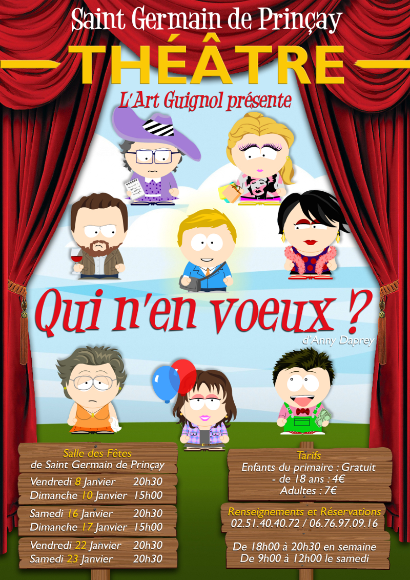Saint Germain-de-Prinçay: théâtre avec  la troupe de théâtre « l’art guignol » du 8 au 23 janvier