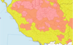 Zone de surveillance (en jaune) comprenant toutes les exploitations situées sur le territoire des communes non listées  (en zone de protection.Zone de protection (en rose)  comprenant toutes les exploitations situées dans le territoire des communes 