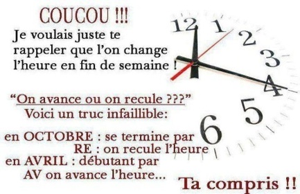 N'oubliez pas de régler vos montres, pendules et horloges ce week-end ! N'oubliez pas de régler vos montres, pendules et horloges ce week-end !