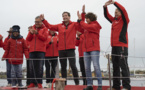 Route du rhum: Thomas Pesquet et Nathalie Renoux baptisent le nouveau bateau de Sam Davies