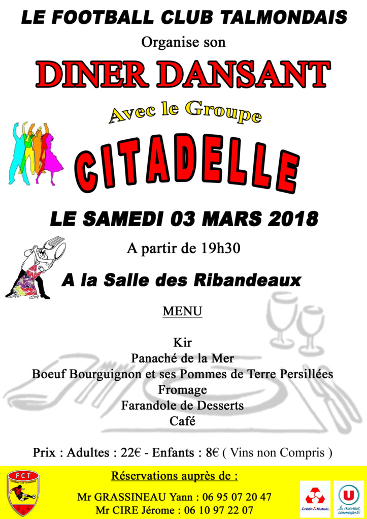 Diner dansant ce samedi 3 mars avec le groupe Cidadelle