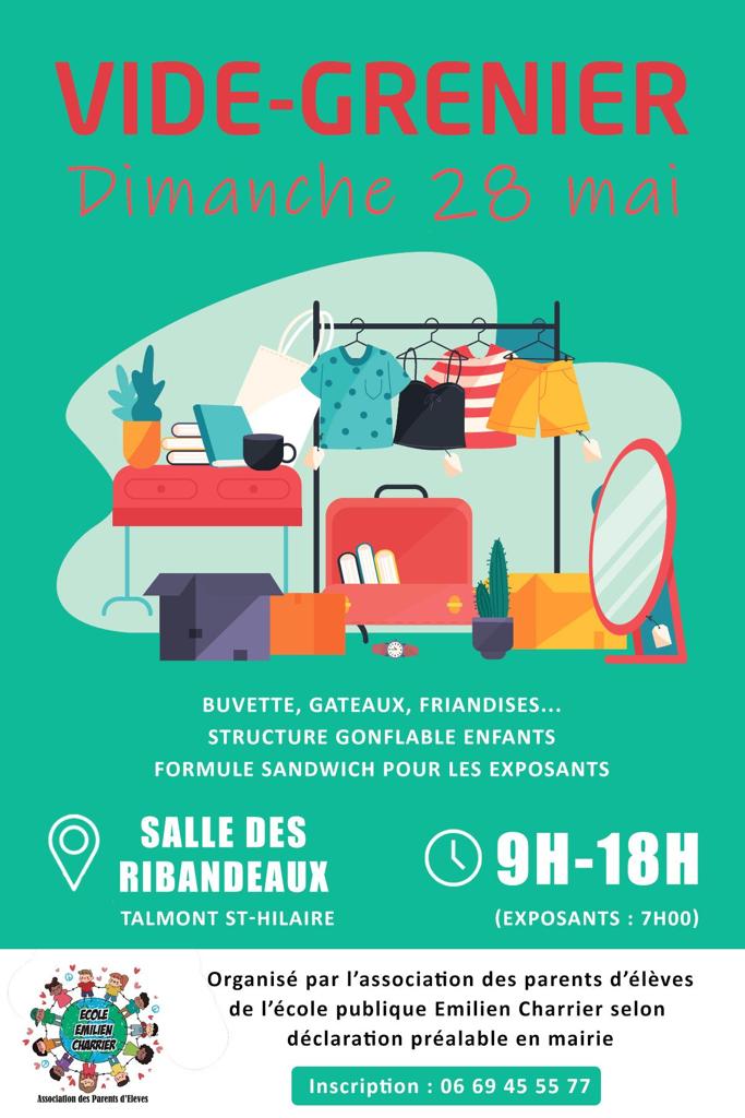 Groupe scolaire Emilien Charrier ; vide grenier le dimanche 28 mai 