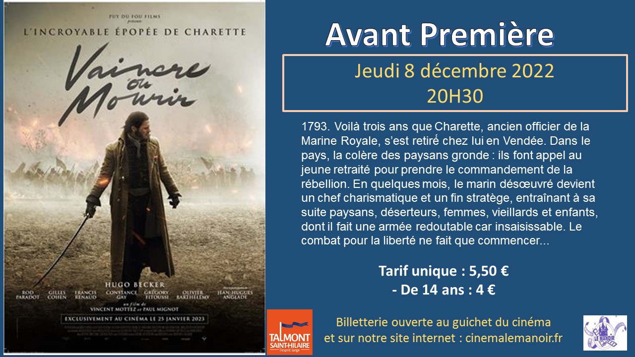 Cinéma le Manoir : vaincre ou mourir rendez-vous le jeudi 8 décembre Cinéma le Manoir : vaincre ou mourir rendez-vous le jeudi 8 décembre