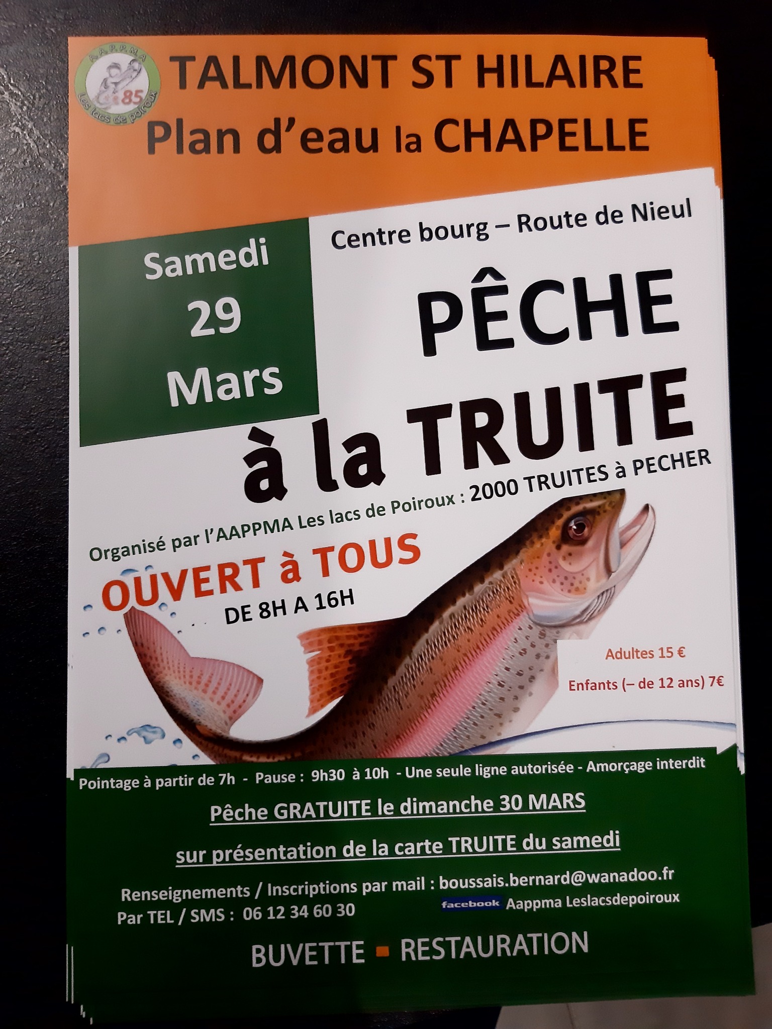 Une journée  pêche à la truite le samedi 29 mars au plan d’eau de la Chapelle Une journée  pêche à la truite le samedi 29 mars au plan d’eau de la Chapelle